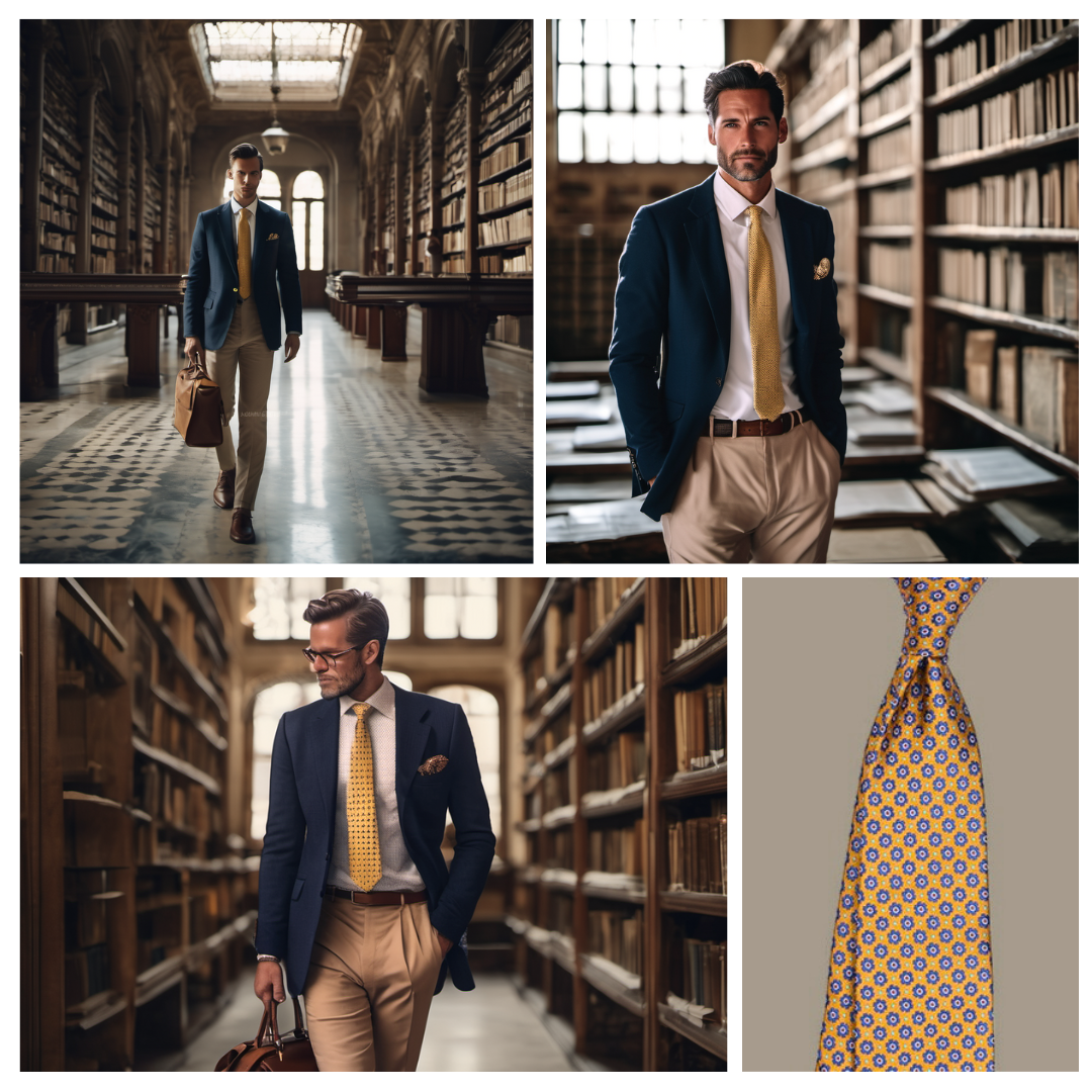 Yellow-Blue Floral | Classic Micropattern Jacquard Necktie