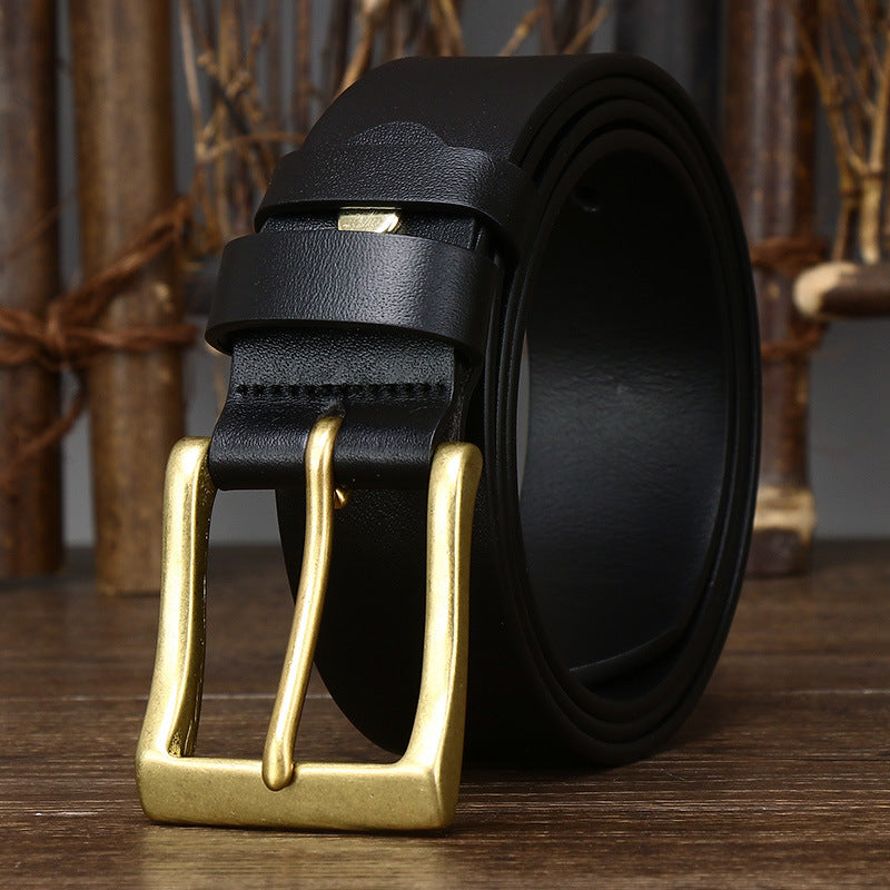 Black Leather Brass Buckle Belt