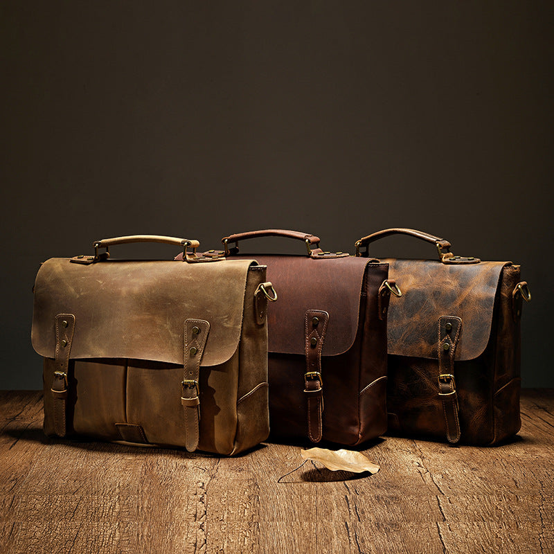 Classic Leather Messenger Bag - brown