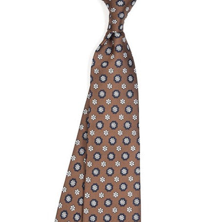 Light Brown Blue Floral | Classic Micropattern Jacquard Necktie