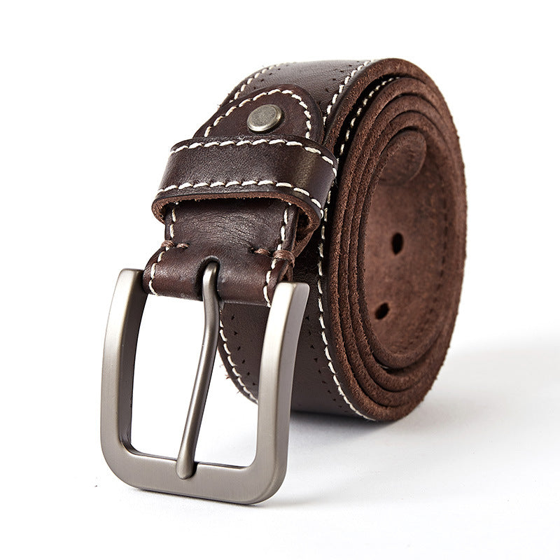 Brown Leather Contrast Stitching Belt | Marinero Fine Menswear