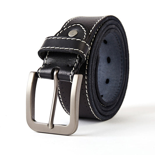 Black Leather Contrast Stitching Belt | Marinero Fine Menswear