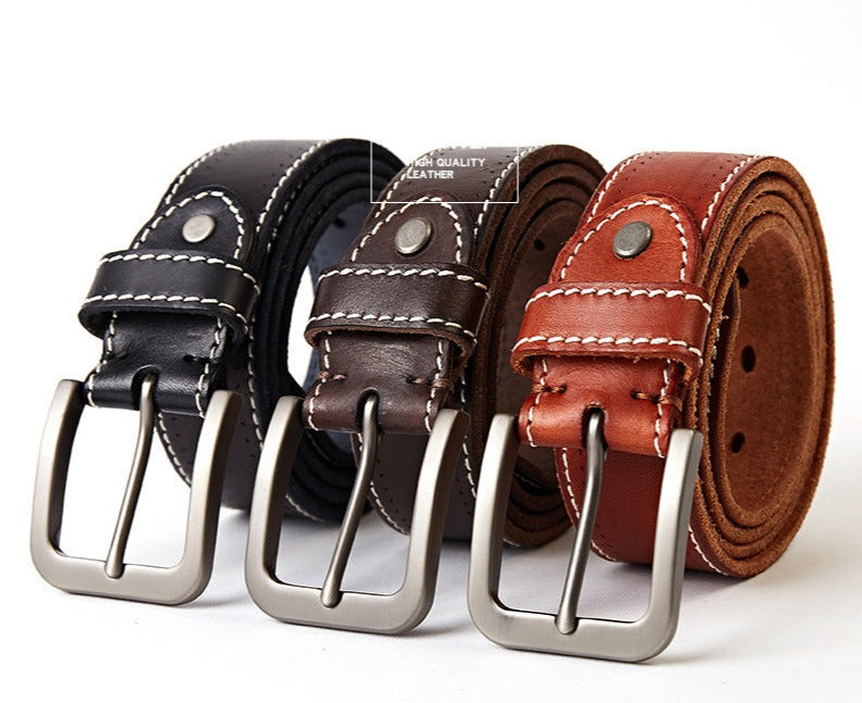 Brown Leather Contrast Stitching Belt | Marinero Fine Menswear