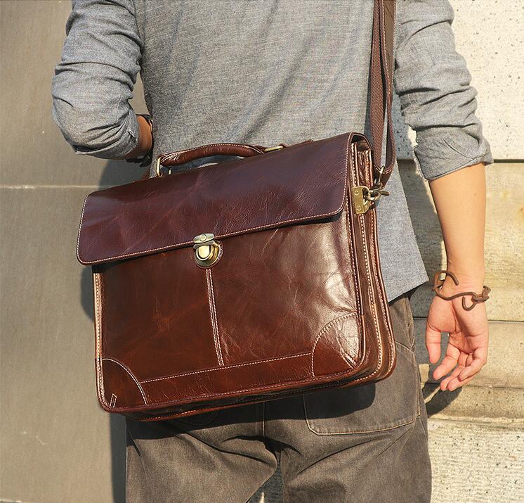 Classic Leather Briefcase - brown