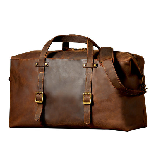 Classic Leather Traveling Duffel Bag - brown