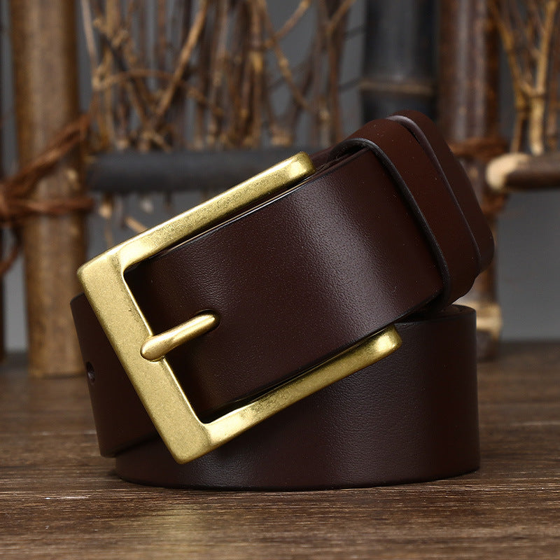 Brown Leather Brass Buckle Belt | Marinero Fine Menswear