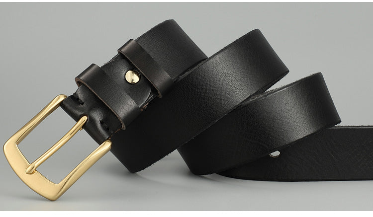 Handmade Black Leather Belt with Brass Buckle | Marinero Fine Menswear Premium Collection