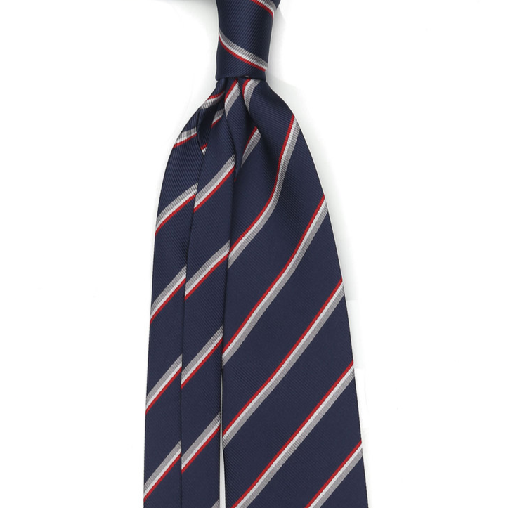 Navy Red White | Classic Thin Striped Jacquard Necktie