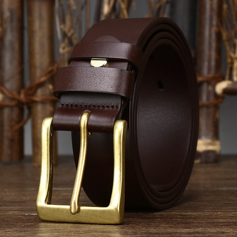 Brown Leather Brass Buckle Belt | Marinero Fine Menswear