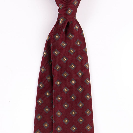 Marinero Fine Menswear | Classic Micropattern Necktie | Burgundy with Gold Diamonds