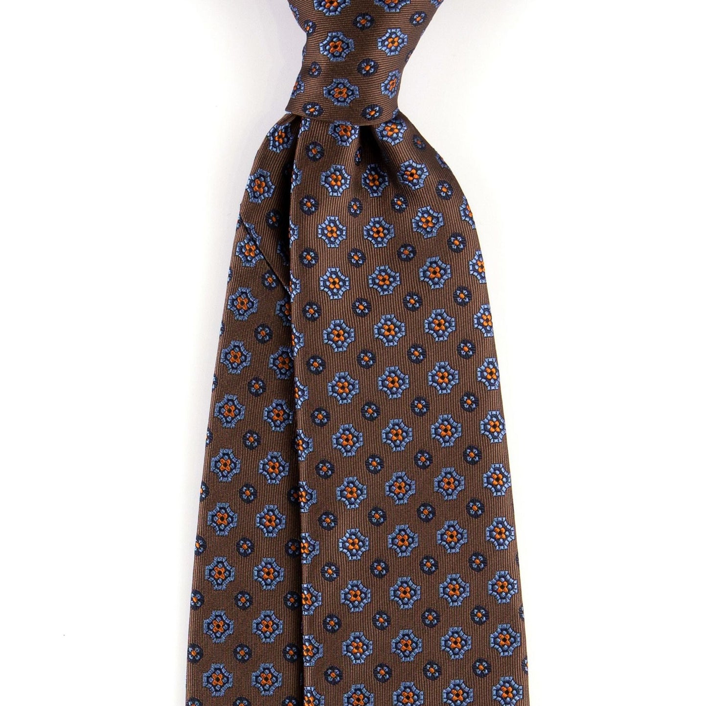 Marinero Fine Menswear | Classic Micropattern Necktie | Dark Brown with Blue Floral