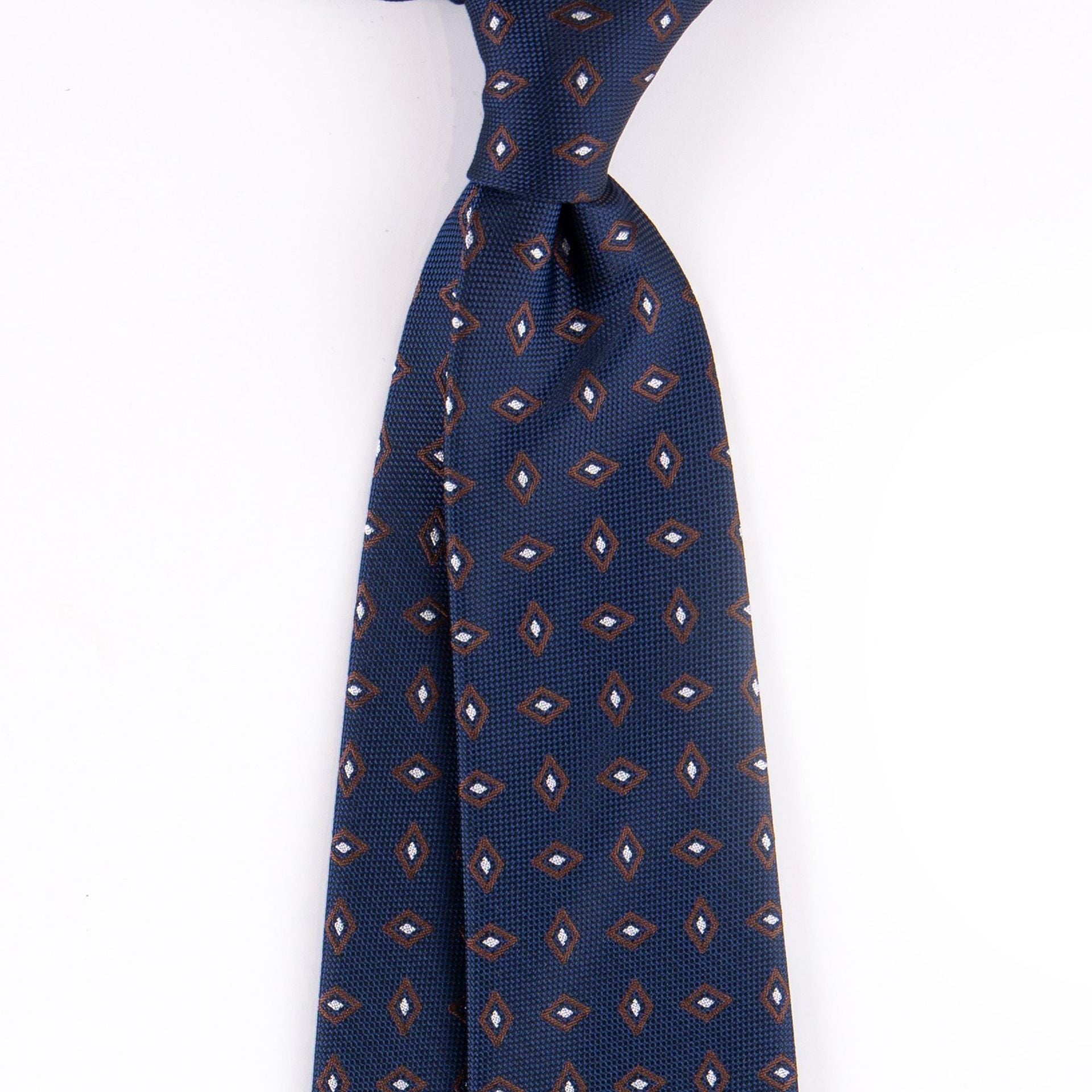 Marinero Fine Menswear | Classic Micropattern Necktie | Navy with Purple-White Diamonds