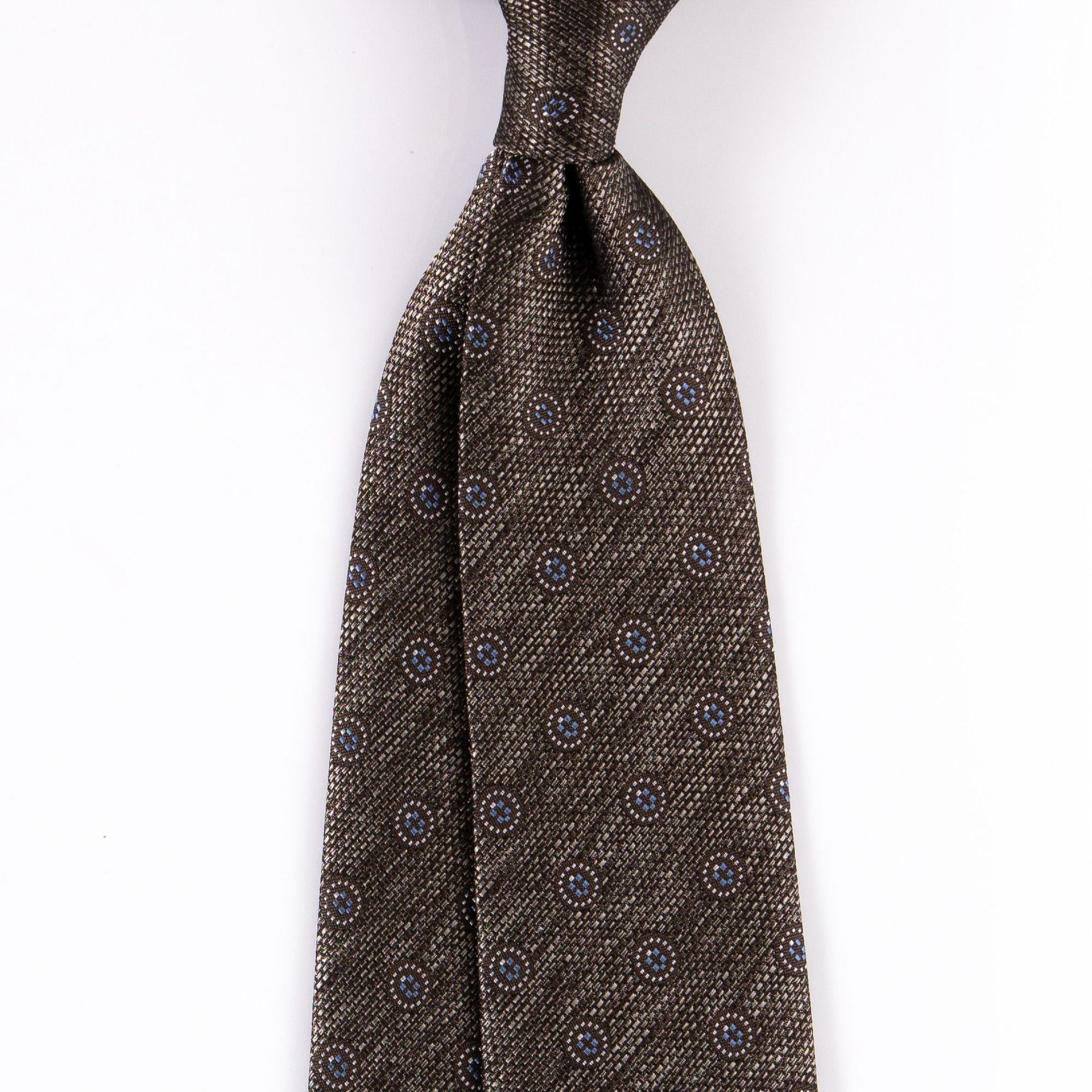 Marinero Fine Menswear | Classic Micropattern Necktie | Brown with Blue Floral