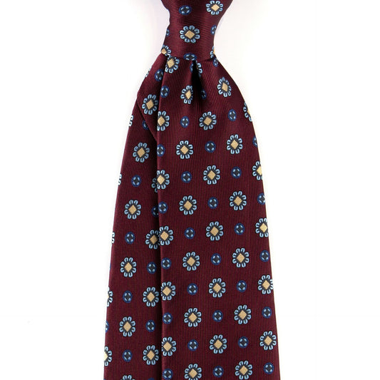 Marinero Fine Menswear | Classic Micropattern Necktie | Burgundy with light Blue Floral