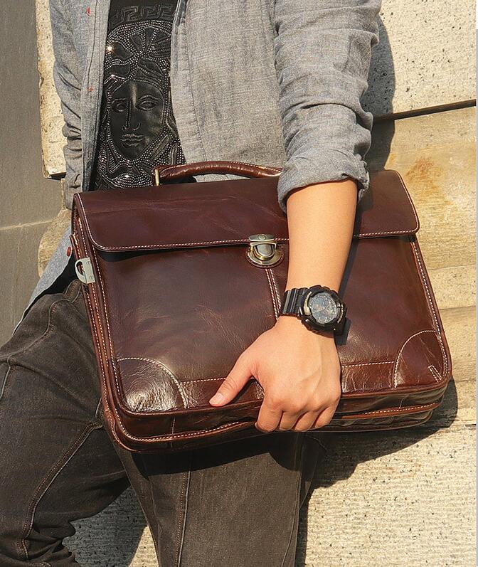 Classic Leather Briefcase - brown