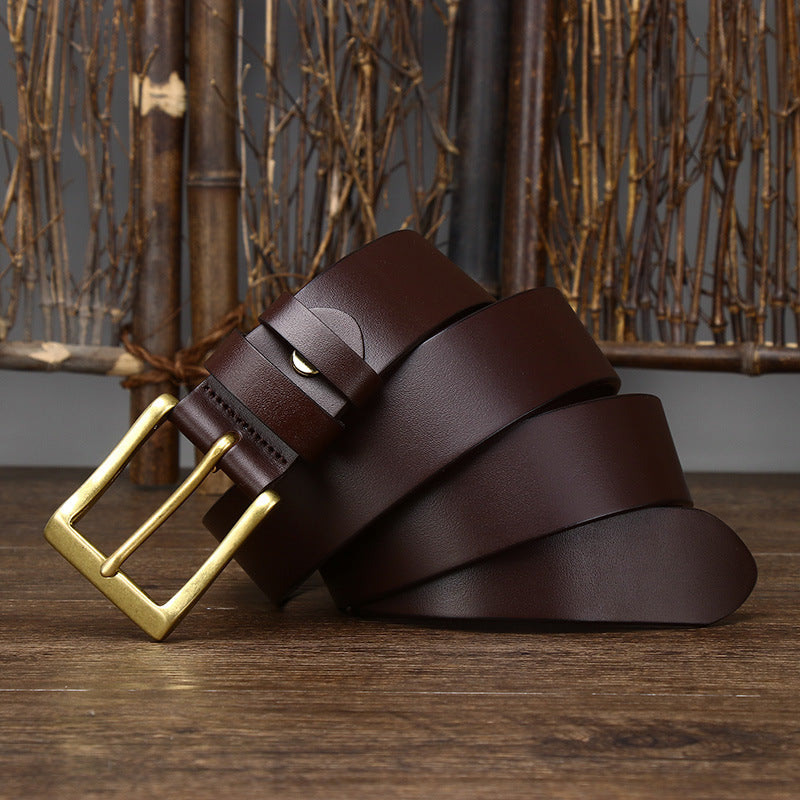 Brown Leather Brass Buckle Belt | Marinero Fine Menswear