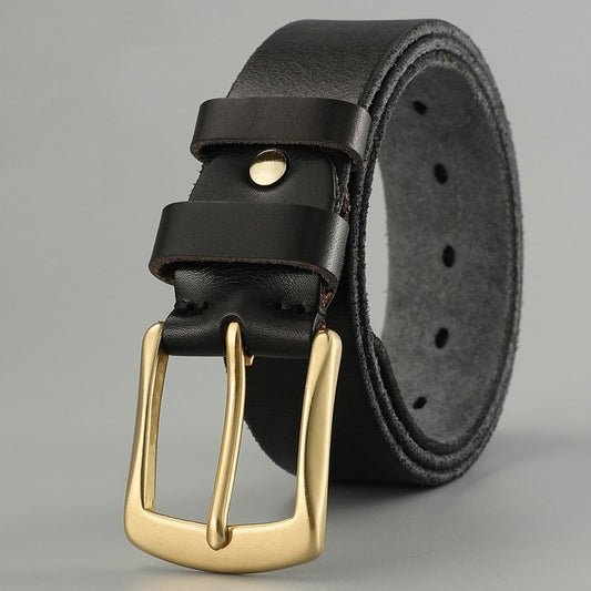 Handmade Black Leather Belt with Brass Buckle | Marinero Fine Menswear Premium Collection