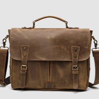 Classic Leather Messenger Bag - brown