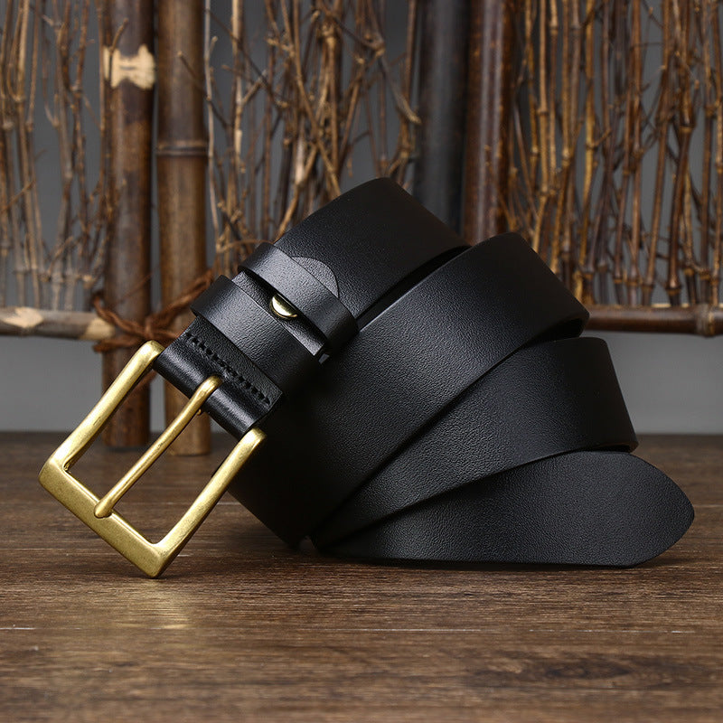 Black Leather Brass Buckle Belt | Marinero Fine Menswear