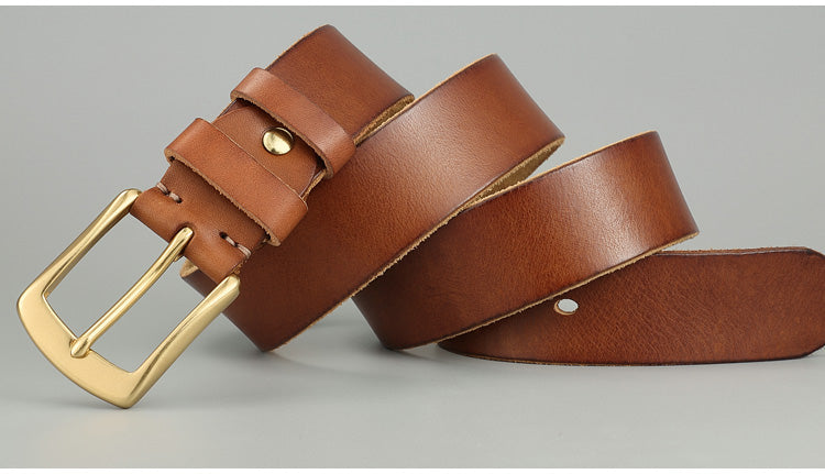 Handmade Brown Leather Belt with Brass Buckle | Marinero Fine Menswear Premium Collection