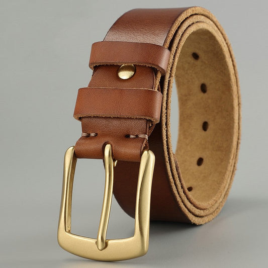 Handmade Brown Leather Belt with Brass Buckle | Marinero Fine Menswear Premium Collection