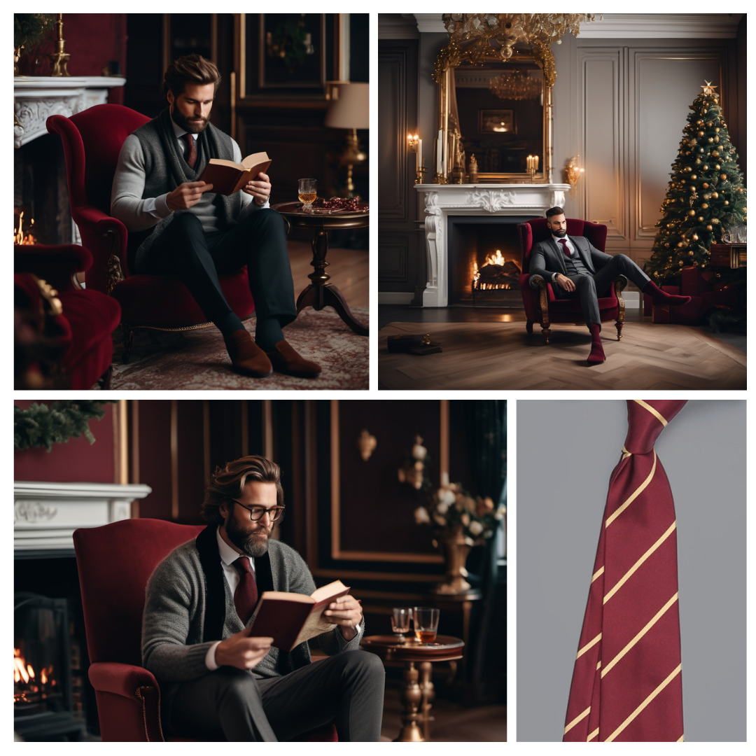 Rich Burgundy Gold | Classic Thin Striped Jacquard Necktie